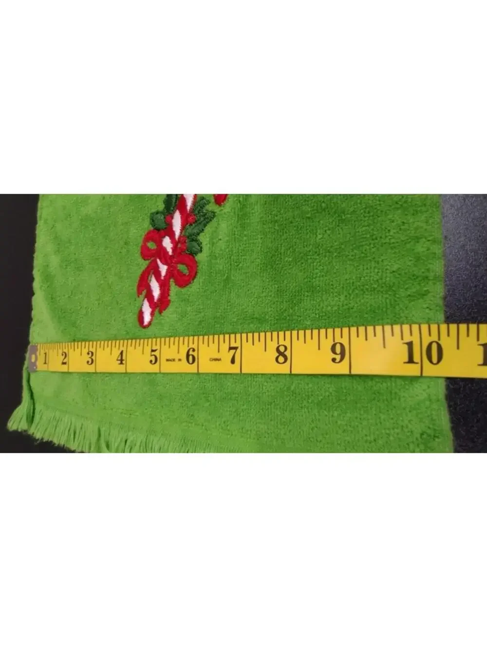 VINTAGE Christmas Towel Fieldcrest CANDY CANE EMBROIDER 1970s Holiday Neon green